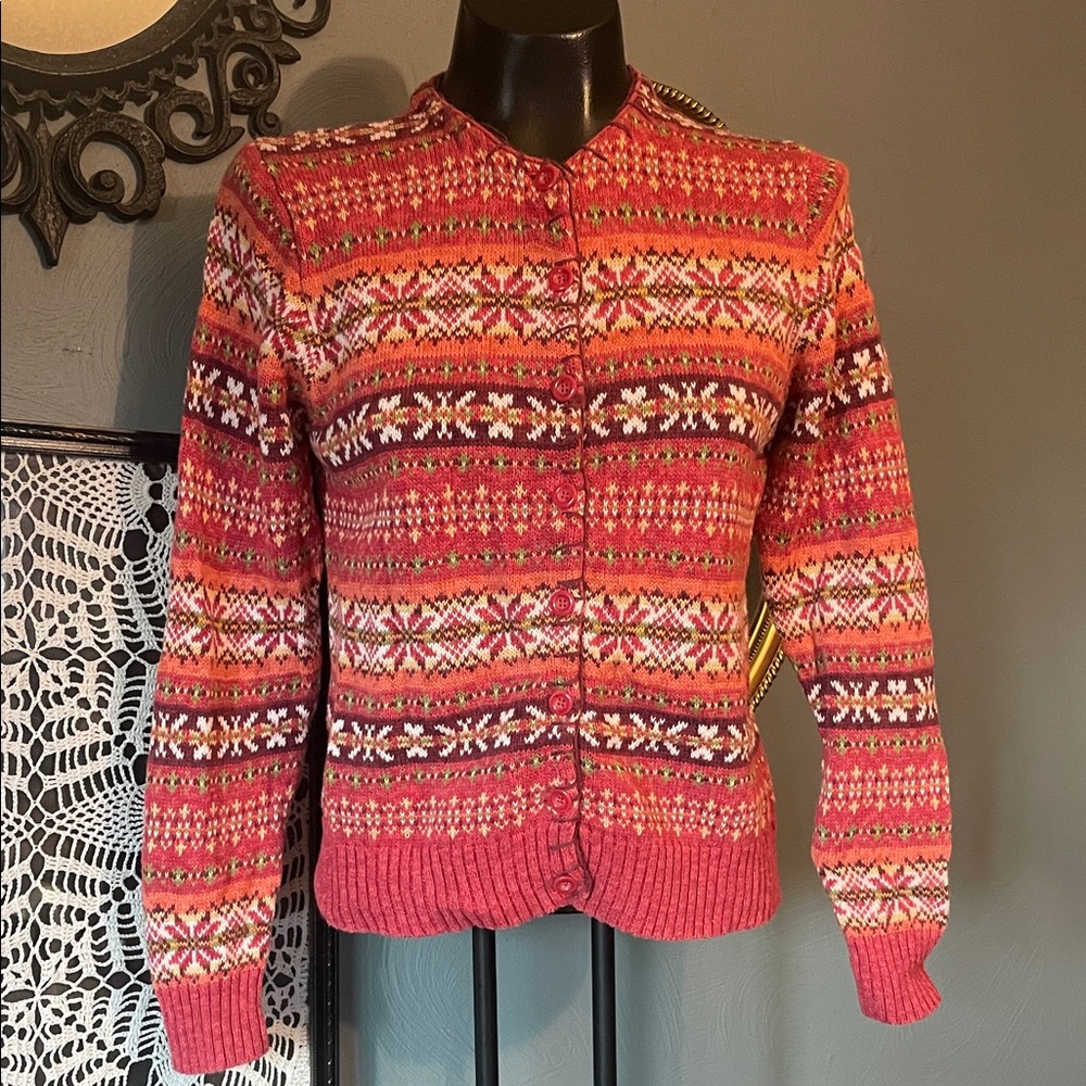 Tiara Pink and Red Patterned Cardigan